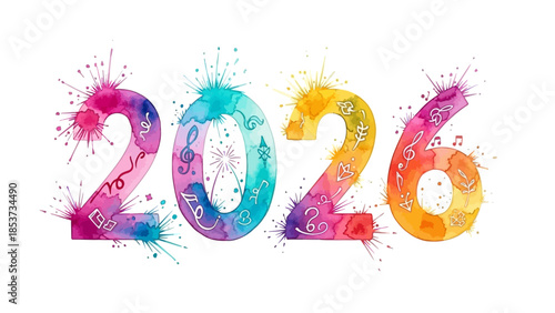 Vibrant 2026 New Year celebration graphic with colorful numbers and fireworks exploding