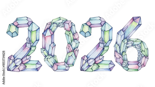 Crystal New Year Celebration 2016 with Colorful Gemstones on White Background