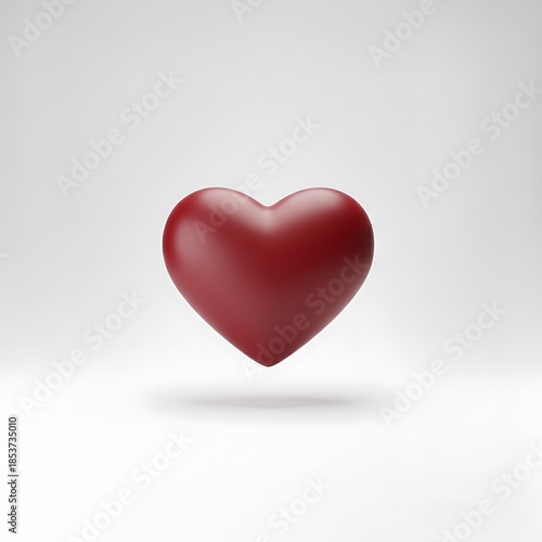 Floating red 3D heart symbolizes love and passion. Valentines Day or engagement concept. Symbol of caring, romance, health, relationship, empathy.
