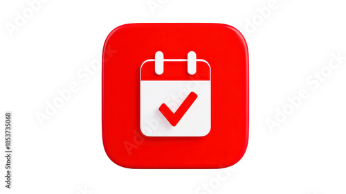 Free Download Red square icon with white calendar and check mark, symbolizing event planning, scheduling, or appointment confirmation, modern 3D style, isolated on transparent background - GFXLoad