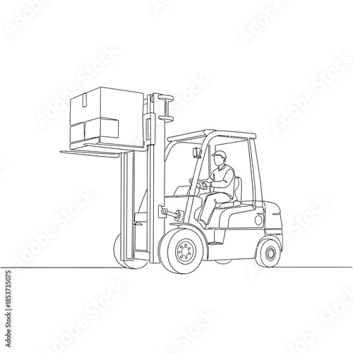 Forklift Truck with Operator Line Illustration – Warehouse Material Handling Outline