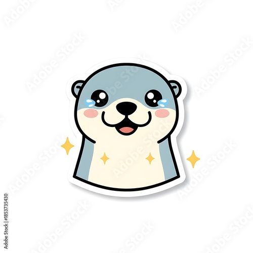 Cute baby otter character sticker with sparkling eyes, an adorable design for childrens projects, animation assets, and sweet animal themes