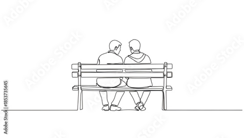 Elderly Couple Sitting Together in Simple Line Art with Minimalist Style in Monochrome on White Background for Social Media
