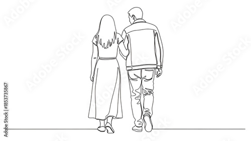 Couple Holding Hands in Minimalist Line Art Style with Soft White Background for Relationship