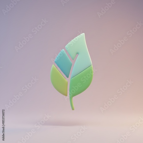 Stylized 3D leaf icon split into colorful sections. Environmental or nature concept for eco-friendly design elements and sustainability.