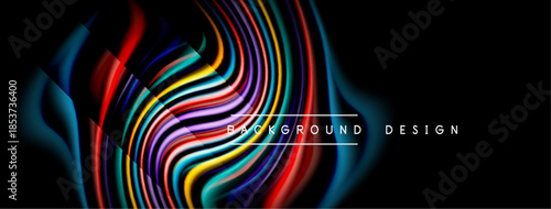 Abstract colorful lines form wave pattern. Dark background enhances vibrant hues, creating modern visual effect.