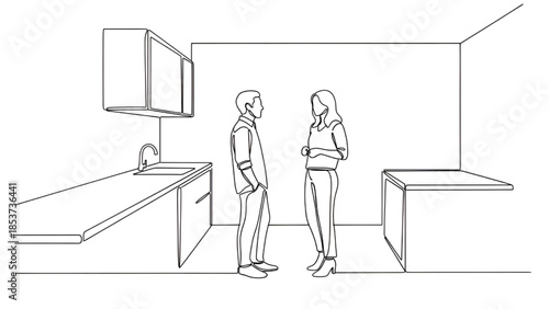 Man and Woman Standing in Modern Office Kitchen