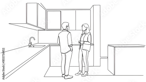 Couple Discussing in Modern Kitchen Interior Design