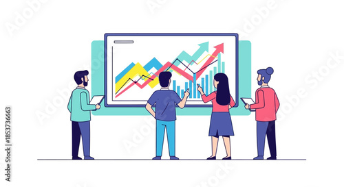Business Team Analyzing Graphs on Screen.