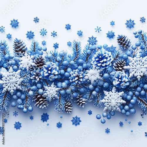 Festive Winter Snowflakes and Pine Cones Vector Border Design