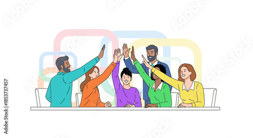 Diverse Group of People High Fiving Together.