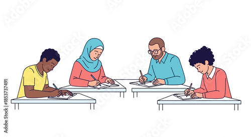 Diverse Group of People Writing Together.