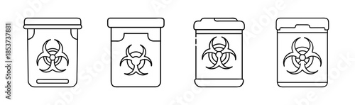 Biohazard waste containers: line art icon set for hazardous material disposal