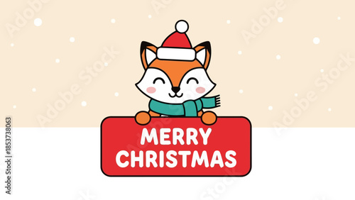 Festive Fox Wishes A Cheerful Christmas Card with a Smiling Fox Holding a Merry Christmas Sign