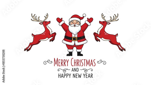 Festive Santa Claus with Reindeer and Christmas Wishes A Joyful Holiday Design