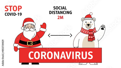 Festive Social Distancing Santa and Polar Bear Spreading Cheer Safely This Holiday Season