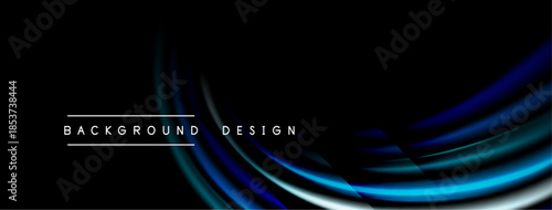 Abstract blue lines curve across black background. Modern design element, sleek presentation, dynamic visual effect.
