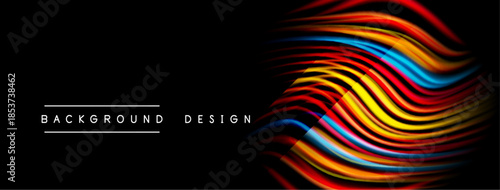 Abstract colorful lines form wave pattern. Black background provides strong contrast, modern design element. Text labels indicate purpose.