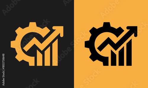 Gear and chart representing process improvement and business growth on split background