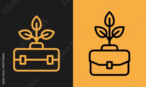 Business growth and new ideas concept illustrated by briefcase with plant icon