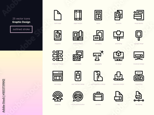 Graphic Design Line Icons - Design, Layout, and Creative Concepts.