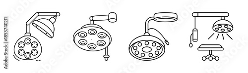 Medical operating room lights vector icon set for surgical procedures and healthcare illustration