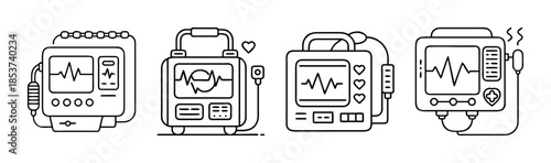Collection of essential medical devices depicting ecg waveforms for patient monitoring