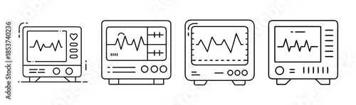 Healthcare monitor icon set: displaying heart rhythm and vital signs for medical diagnosis