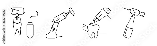 Outline icons illustrating various dental procedures and instruments for oral health