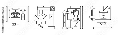 Industrial manufacturing and processing machines set for factory automation icons