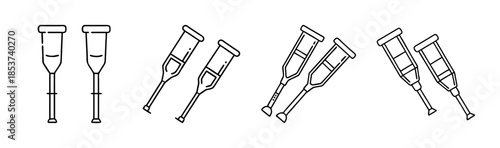 Collection of line art crutches in various orientations, symbolizing support and recovery