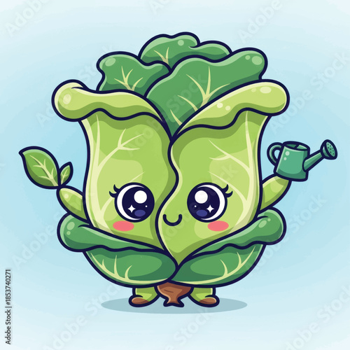 Adorable anthropomorphic lettuce character with a cheerful cartoon vibe.