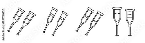 Outline icon set showcasing various types of crutches for medical support and mobility
