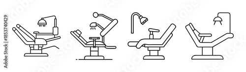 Line art collection of dental chairs for modern dentistry and oral care