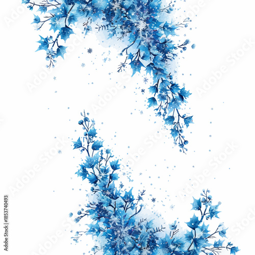 Blue Floral Vector Splashes with Delicate Flower Arrangements