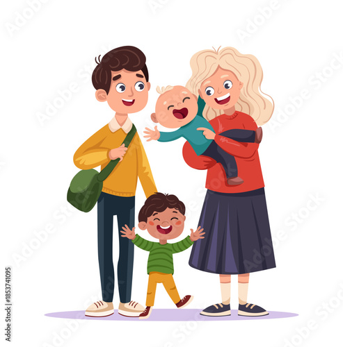 Family gathering with happy children, parents. Diverse characters celebrating special events together in flat vector illustration with joy and warmth.