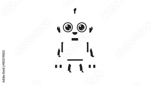 Simple robotic figure illustration with minimalist lineart and icon style.