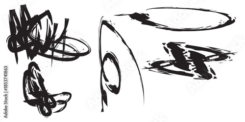 Abstract Black Ink Brush Strokes and Scribbles Collection.