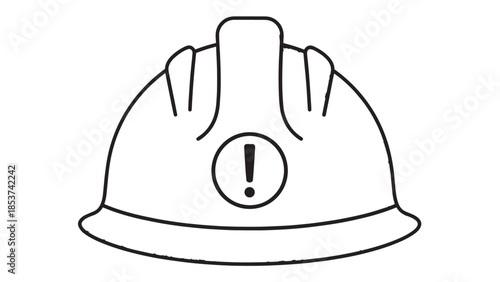 Hard hat safety helmet with warning emblem icon symbolizing industrial safety and protective workwear.