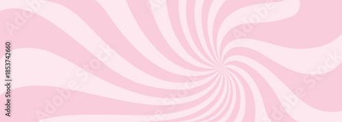 Ice-cream swirl background. Spiral pink icandy pattern. Groovy vector strawberry color sunburst twirl. Radial lollipop stripes backdrop. Abstract circus banner. Vintage funfair sun rays bg