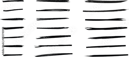 A collection of 20 black brush strokes on a white background
