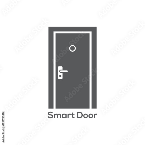 Minimal Smart Door Icon with Handle and Peephole, Modern Home Security Access Symbol for Smart Home Technology Branding Design

