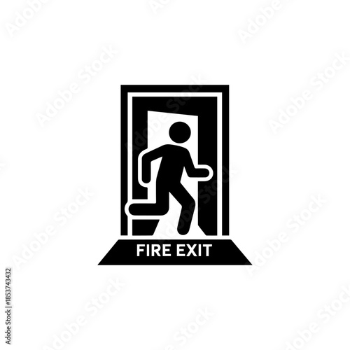 Emergency Fire Exit Door Icon, Running Man Safety Sign Symbol for Evacuation Routes, Building Warning Label Vector Illustration Design

