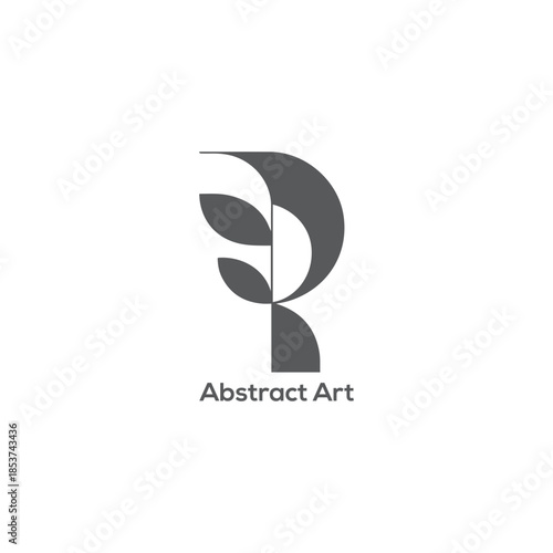 Minimal Abstract Art Logo with Geometric Leaf Shapes, Modern Monochrome Symbol for Creative Branding, Design Studios and Products Icon

