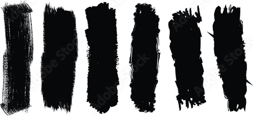 A series of seven vertical black brush strokes on a white background