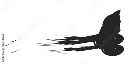 Dynamic black ink brush stroke creating a sense of speed and movement.