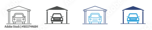 Car Garage Icon, Vehicle Parking and Home Storage Concept, Residential Property and Transportation, Vector Illustration