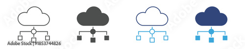 Cloud Network Icon, Data Distribution and Connectivity Concept, Cloud Architecture and Digital Infrastructure, Vector Illustration