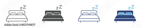 Sleep Icon, Bed with Sleeping Symbol Concept, Rest, Nighttime Comfort, and Relaxation, Vector Illustration
