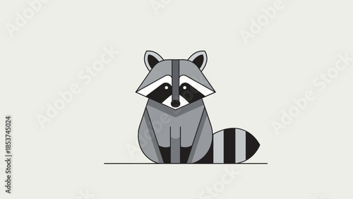 Cute Cartoon Raccoon Animal Mascot Line Icon Vector